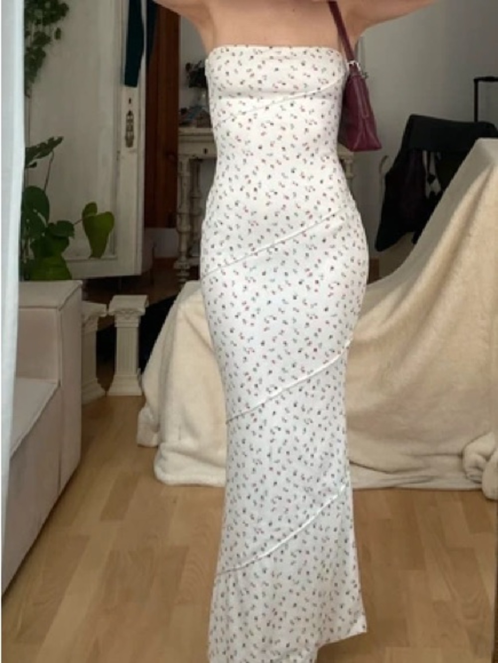 Princess Polly ditsy floral strapless maxi dress bodycon ribbed oscar lined